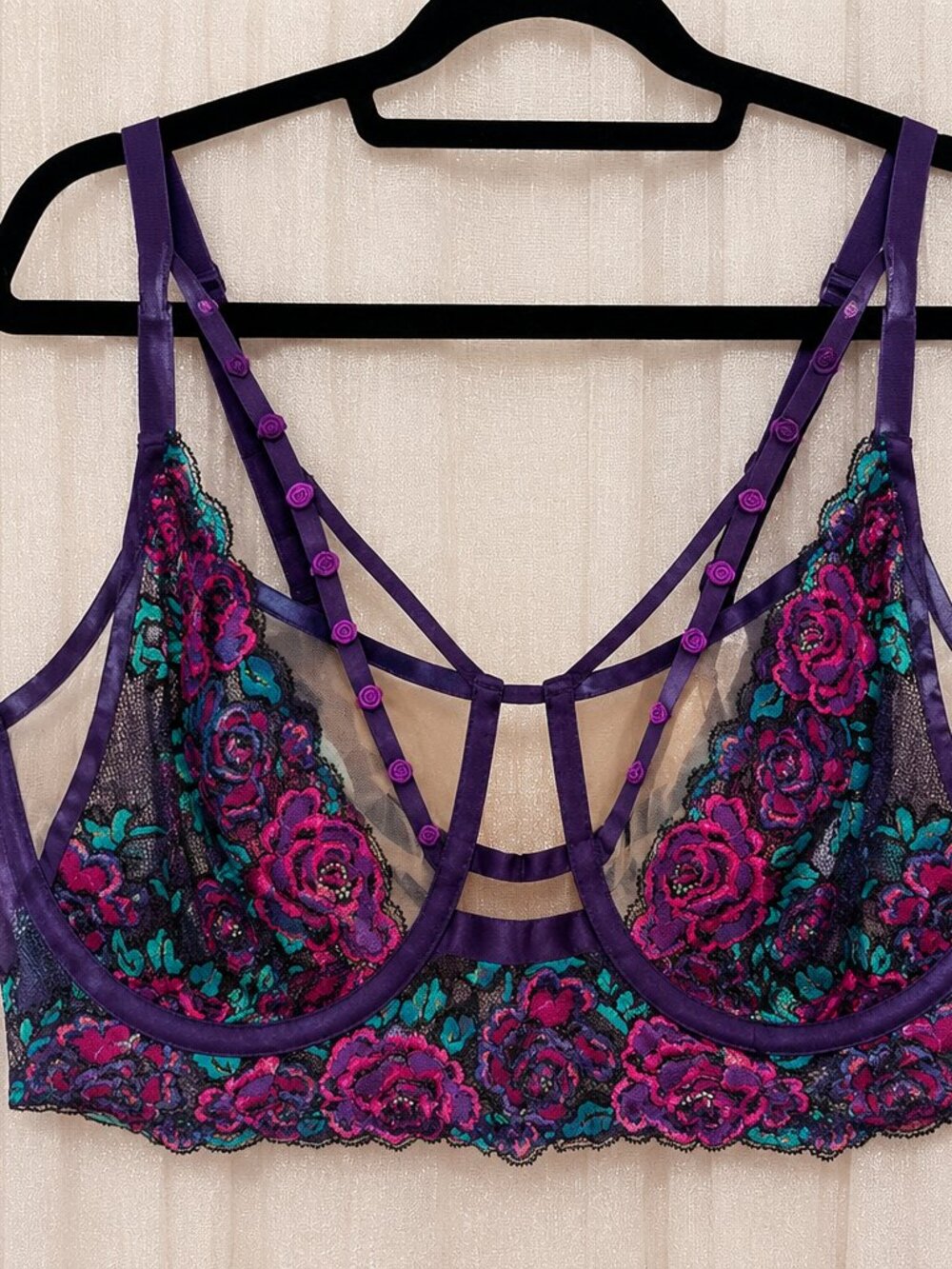 Torrid Purple Floral Embroidered Underwire Lace Bra